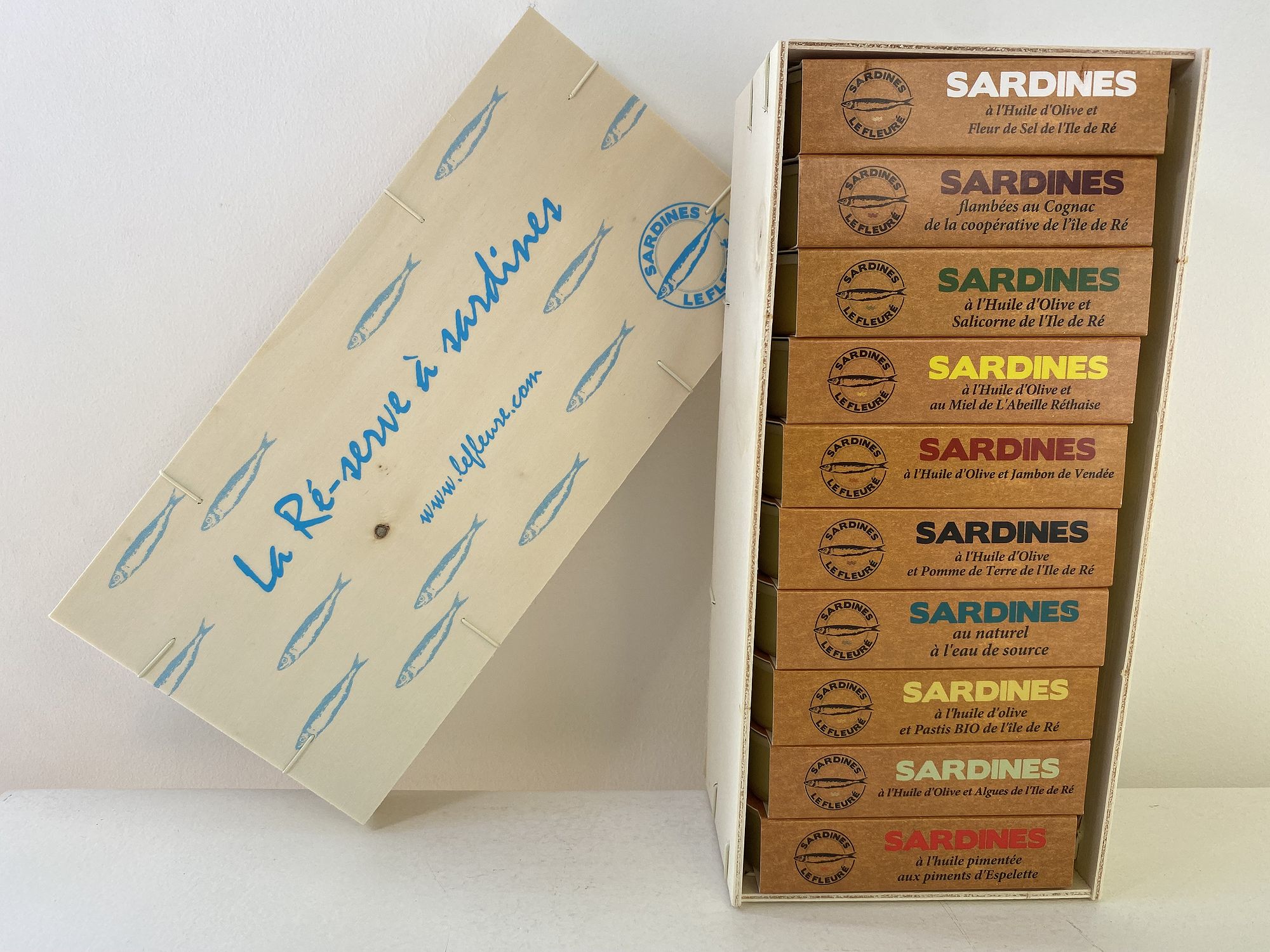 coffret en bois 10 boites sardines